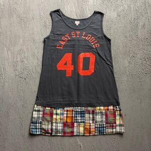 Denim & Dungaree Tank Top 16 Black Y2K East St Louis Patchwork Hem Japan